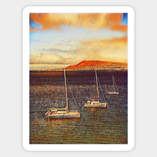 Boats on the ocean - orange tone Sticker